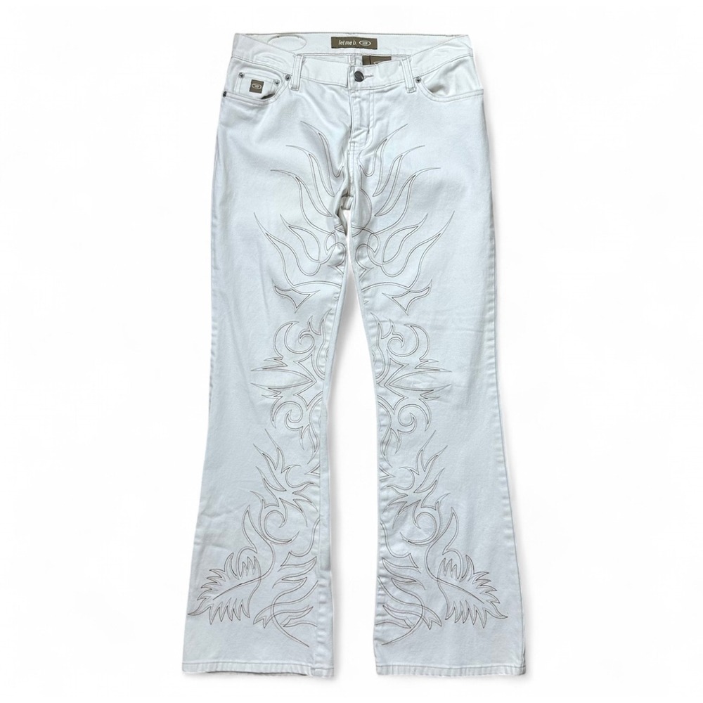 Vintage Y2K Bongo White‎ Flame Flare Low Rise Denim Jeans Grudge Women's 9 S/M